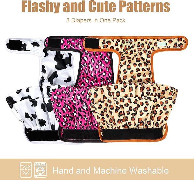 wegreeco Dog Diapers Female (3 Pack), Highly Absorbent Puppy Doggie Dog Diapers for Period, Washable Doggy Diapers for Dogs in Heat, Incontinence, or Excitable Urination (Cow Pattern, X-Large)