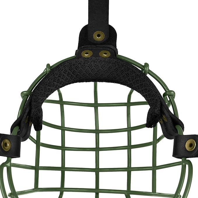 Pitbull Dog Muzzle Metal Mask Amstaff Secure Wire Basket Adjustable Durable Leather Straps for Large Dogs (Green)
