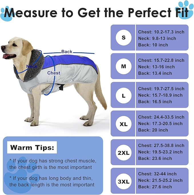 Dog Coat, Waterproof Ripstop Dog Winter Jacket with Leash Hole, Reflective Adjustable Warm Pet Fleece Snow Sweater for Small Medium Large Dogs - Blue, XL