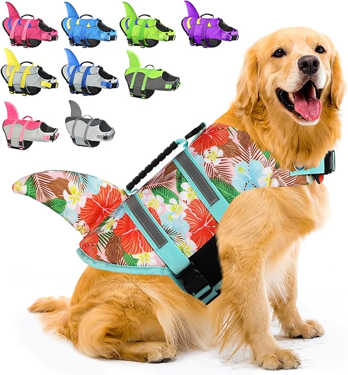 Fragralley Shark Dog Life Jacket, Adjustable Dog Life Vest with Shark Fin, Suit for Small Medium Large Dog Life Vest for Swimming, Boating, Pool, Beach