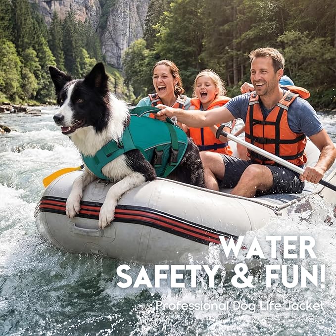 ASENKU Dog Life Jacket, High Floatation Dog Swimming Vest with Rescue Handles for Small Medium Large Dogs, Pet Safety Swimsuit Preserver for Pool Beach Boating (LakeGreen, L)