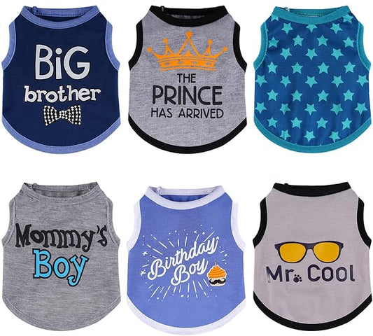 Sadnyy 6 Pack Winter Dog Shirt Boy Pet Clothes Doggy Tee Tank Top Kitten Shirts with Letters for Small Medium Dogs Cats Soft Cozy Chihuahua Vest Apparel for Dog Cat Puppy(Small)
