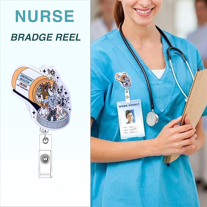 Funny Dog Nurse Badge Reel, Cute Work Badge Holder with Retractable Clip, Cute Nursing Vet Tech Technician Veterinary Pharmacy Mental Health RN Medical Worker Office Accessories Gifts (Dog)