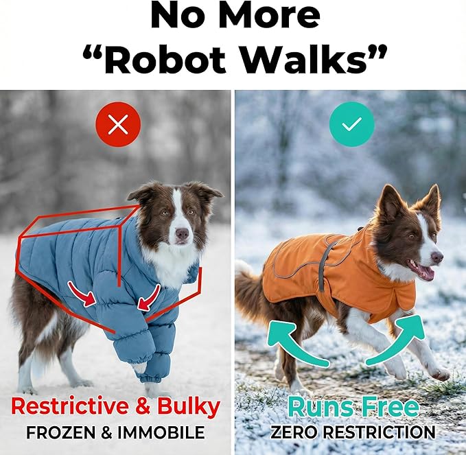 Softshell Dog Winter Vest, Fleece Lined Water-Repellent Jacket with Fur-Safe Buckle (No Hook & Loop) for Hiking, Adjustable Reflective Winter Coat for Active Dogs (Aurantium, Large)