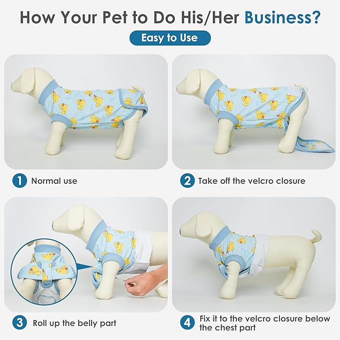cyeollo Recovery Suit for Dogs Surgery Suit Female Spay Soft Pet Onesie Bodysuit Male Dog Neuter, Small Dogs Surgical Recovery Shirt, Yellow Duck, XS