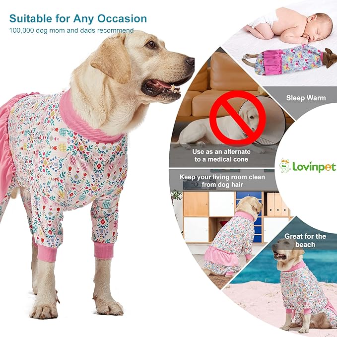LovinPet Big Dog Pajamas, Space and Snow Print, Sound Care, Post Surgery Shirt, UV Protection, Pet Anxiety Relief Onesie, Large Breed Dog Jammies, Pet Pajamas for Dogs, Medium