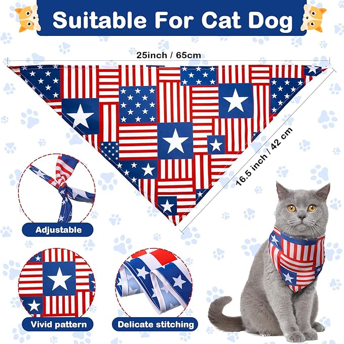 6 Ps 4th of July Dog Bandanas and Goggles Set, American Flag Pet Triangle Scarf Bibs Dog Eye Wear Sunglasses Independence Day Patriotic Pet Costume Accessories