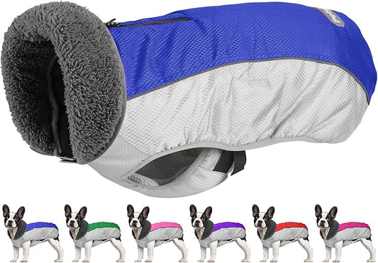 Dog Coat, Waterproof Ripstop Dog Winter Jacket with Leash Hole, Reflective Adjustable Warm Pet Fleece Snow Sweater for Small Medium Large Dogs - Blue, L