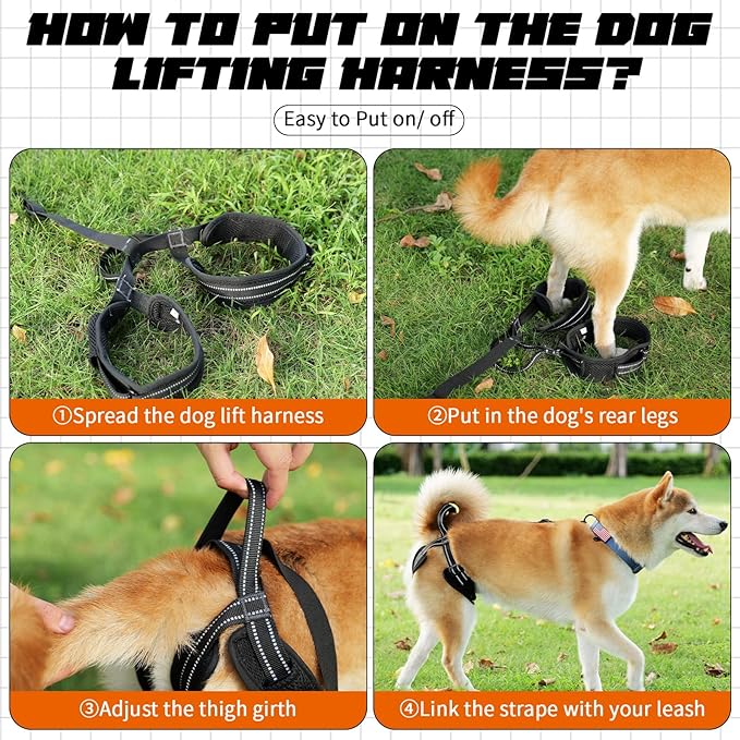 ROZKITCH Pet Dog Support Harness Rear Lifting Harness for Back Legs Reflective Dog Sling Vet Approved for Old Helps with Poor Stability Hind Legs, Joint Injuries Elderly Arthritis ACL Rehab Black S