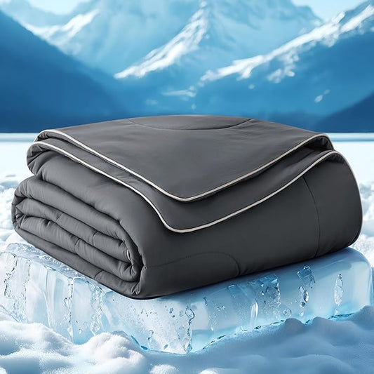 Bedsure Cooling Blankets for Hot Sleepers - Cooling Comforter, Lightweight Cold Summer Blanket for Night Sweats, Ice Breathable Comforter for Couch, Dark Grey, 50x60 Inches