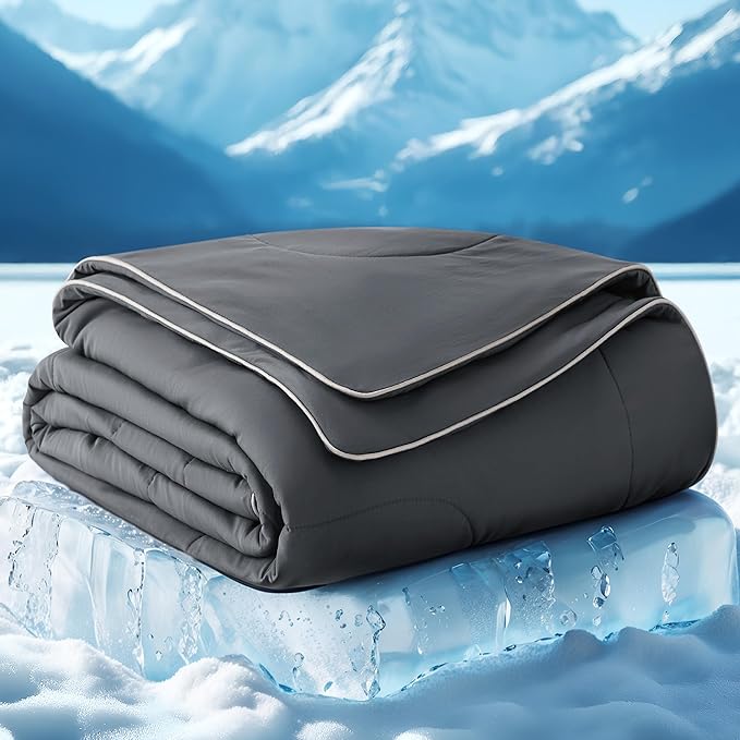 Bedsure Cooling Blankets for Hot Sleepers - Cooling Comforter, Summer Twin XL Blanket for Bed, Cold Lightweight and Breathable Dorm Room Essentials for Teens Back to School, Dark Grey, 66x90 Inches