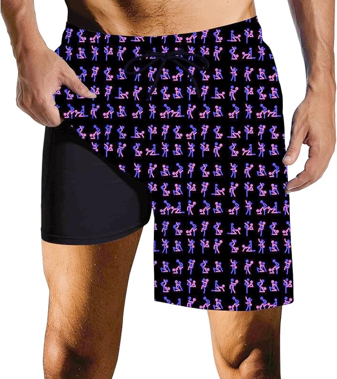 Mens Swim Trunks with Compression Liner Quick Dry Zipper Pocket Bathing