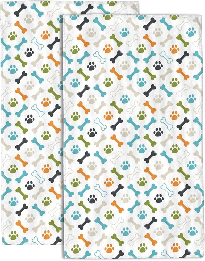 Hand Towels Set of 2 Colored Dog Footprint Towels for Bathroom Soft Absorbent Decorative Hand Bath Towels Dish Towels for Kitchen Sports Gym Yoga Home Decor 14 x 28 in