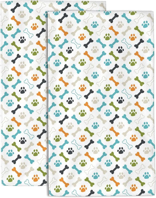 Hand Towels Set of 2 Colored Dog Footprint Towels for Bathroom Soft Absorbent Decorative Hand Bath Towels Dish Towels for Kitchen Sports Gym Yoga Home Decor 14 x 28 in