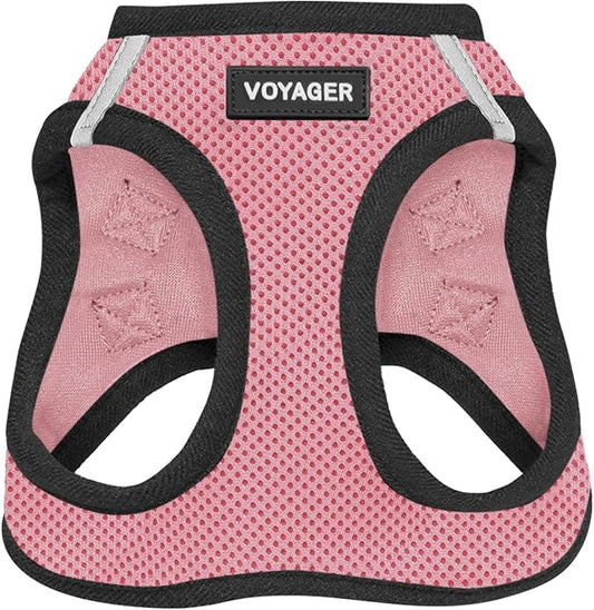 Best Pet Supplies Voyager Step-in Air Harness - All Weather Mesh, Reflective, No Pull Harness for Dogs, Cats - Secure with Hook & Loop Fastener, Buckle, Double D-Rings - Pink/Black Trim, XL