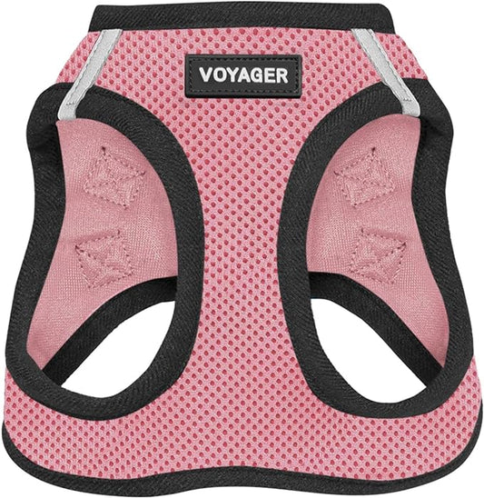 Best Pet Supplies Voyager Step-in Air Harness - All Weather Mesh, Reflective, No Pull Harness for Dogs, Cats - Secure with Hook & Loop Fastener, Buckle, Double D-Rings - Pink/Black Trim, XXXS