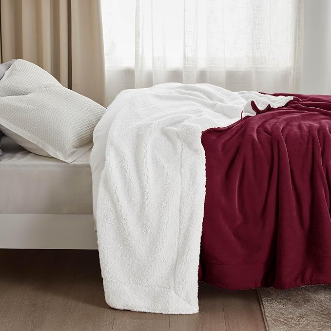 Bedsure GentleSoft Sherpa Fleece Blankets King Size for Bed, Non-Heated, Thick and Warm Throw for Girls and Women, Soft Fuzzy Plush King Blanket for Winter, Burgundy, 108x90 Inches