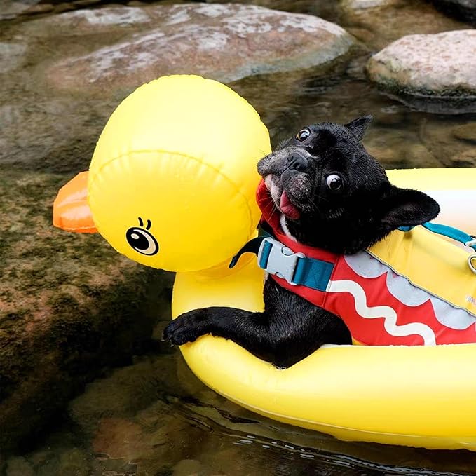 Dog Pool Float, Funny 6-in-1 Inflatable Dog Floats for Pool, Pet Floatie Raft for Small Dogs, Puppy and Doggies, Yellow Duck