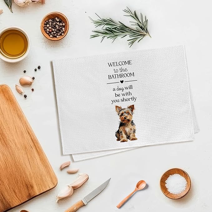 Funny Yorkshire Terrier Dog Hand Towels, Yorkshire Terrier Gifts Hand Towel, A Dog Will Be with You Shortly Decorative Towels Bath Towel for Bathroom, Funny Puppy Bathroom Decor, 16x24in