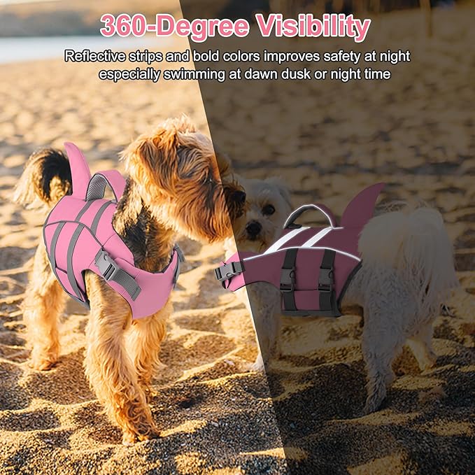 Dogcheer Harness-Style Dog Life Jacket Shark, Reflective American Flag Dog Life Vest for Swimming Boating, High Buoyancy Pet Swim Vest for Small Medium Large Dogs - Light Pink,XS