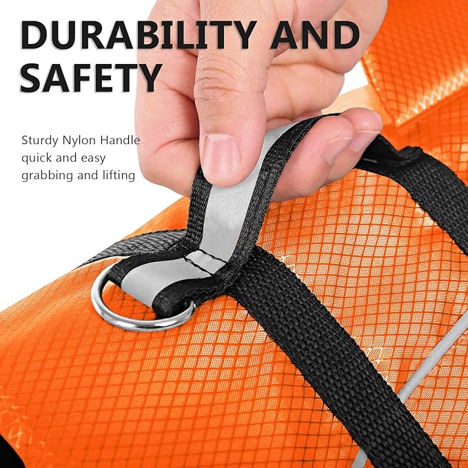Queenmore Ripstop Dog Life Jacket Shark Life Vest for Dogs, Safety Lifesaver with High Buoyancy and Lift Handle for Small and Medium Breeds（Orange L）