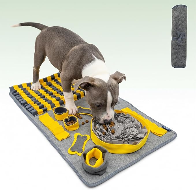 Snuffle Mat for Dogs, L Size Yellow Interactive Dog Sniffing Pad, Non-Slip Puzzle Toy for Medium Large Breeds, Washable Foraging Mat for Boredom Anxiety Relief