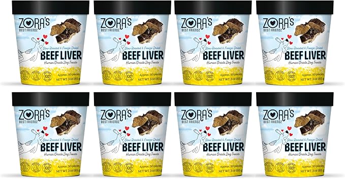 Zora's Best Friendz - 100% Human-Grade Oven-Roasted Freeze-Dried Beef Liver Dog Treats, 3 oz, Healthy, no HPP, Grain-Free, Gluten-Free, No Preservatives, Made in The USA (8 Pack, Beef Liver)