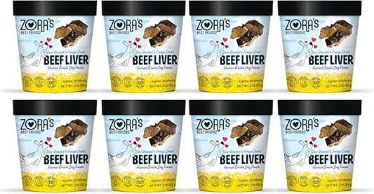 Zora's Best Friendz - 100% Human-Grade Oven-Roasted Freeze-Dried Beef Liver Dog Treats, 3 oz, Healthy, no HPP, Grain-Free, Gluten-Free, No Preservatives, Made in The USA (8 Pack, Beef Liver)