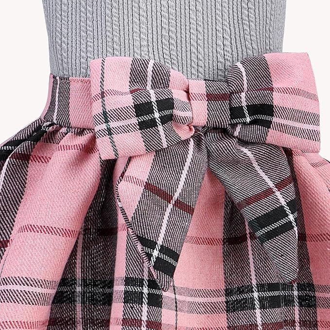 PUPTECK Classic Plaid Dog Dress Pet Apparel with Cute Bowtie Puppy Clothes Outfit,Grey,S