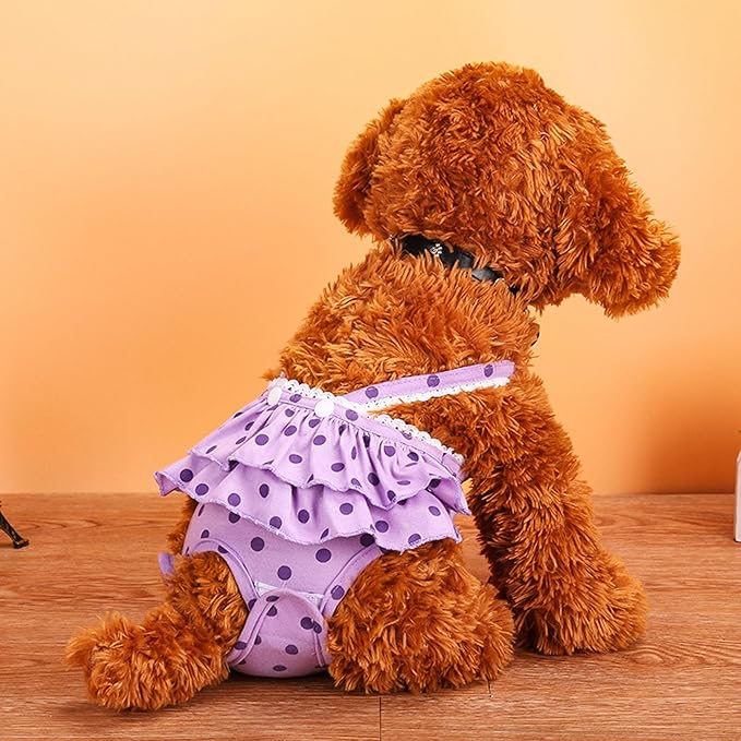 BESTonZON Pet Diaper Female Dog Physiological Nappies with Strap Polka Dot Skirt Design, Reusable Puppy Diapers Large Size for Heat Cycle Sanitary Protection