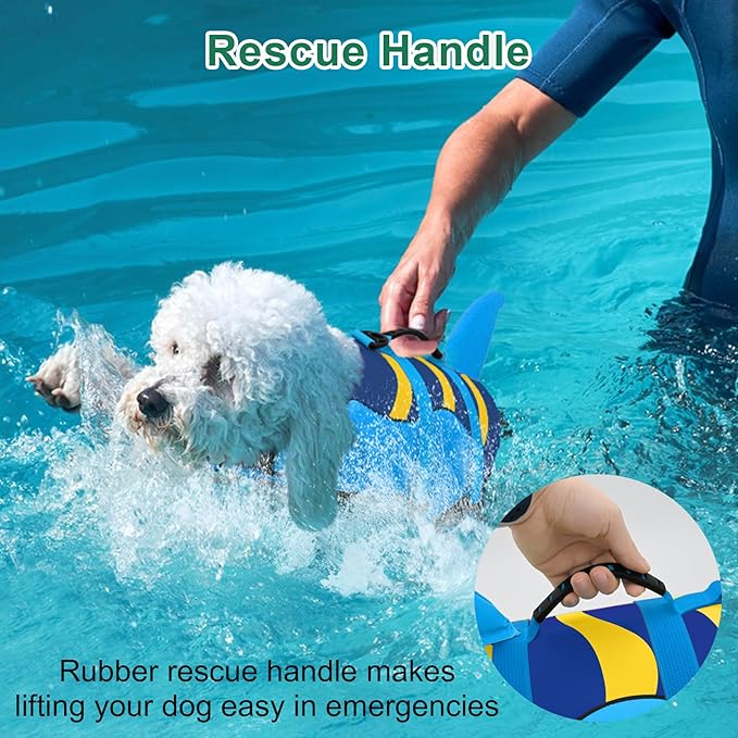 Fragralley Shark Dog Life Jacket, High Buoyancy with Tear-Resistant Nylon, Dog Float Vest for Swimming and Boating, Pet Life Preserver for Small Medium Large Dogs (PFD)