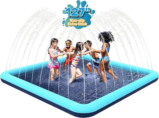 127'' Splash Pad for Dogs, Non-Slip Sprinkler for Kids, Square Splash Pad for Kids Ages 4-8, Splash Pads for Toddlers 1-3, Dog Sprinkler Shallow Pool, Outdoor Water Toys for Backyard, Teal
