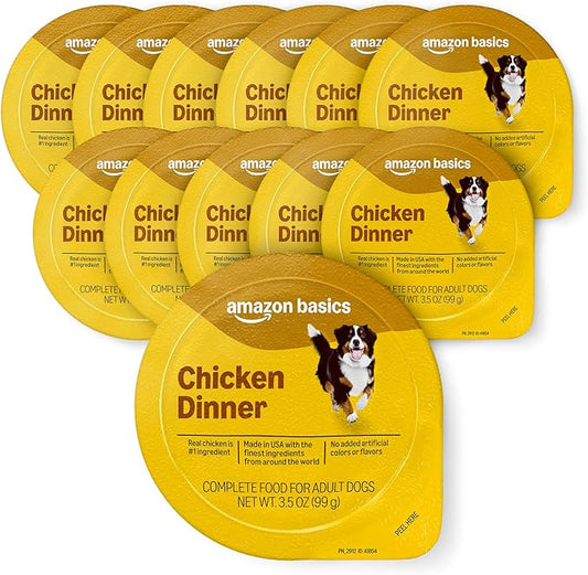 Amazon Basics Wet Dog Food, Chicken Dinner, Made with Real Chicken, 3.5 oz Cup (Pack of 12)