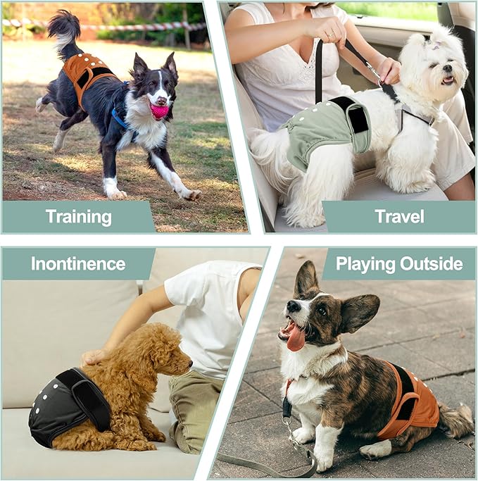 Female Dog Diapers - Premium Reusable Diapers for Doggie in Heat - Highly Absorbent XL Dog Diapers Female for Pet Incontinence with Adjustable Snaps Brown Black, XL