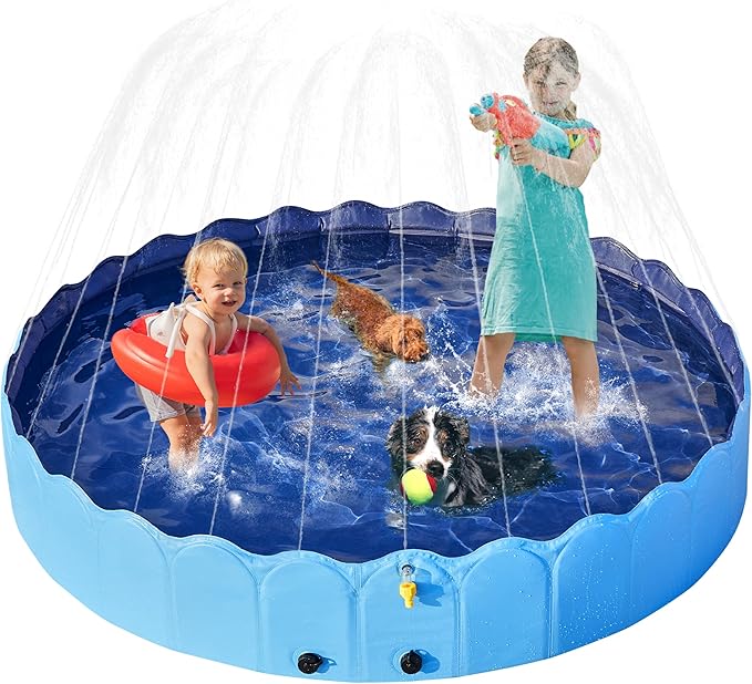 Yaheetech Foldable Dog Bath Pool Collapsible Dog Bathing Tub Doggie Wading Pool with Sprinkler for Indoor/Outdoor Use Suitbale for Puppy Small Medium Dogs Cats(Blue, 79x13 inch)