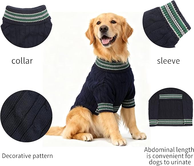 Small/Medium Dog Sweater, Warm Dog Winter Coat w/Sleeves, Comfortable High Neck & Leash Hole, Premium Dog Clothes for Golden Retriever-Best for Holidays, Daily Walks XXL Blue