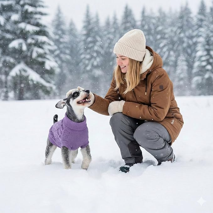 Dog Pullover Colthes, Cable Knitwear, Classic Turtleneck Warm and Soft Clothes for Chihuahua, Bulldog, Dachshund, Pug, Yorkie, Dog Outfits for Small Medium Dogs, (Purple M)