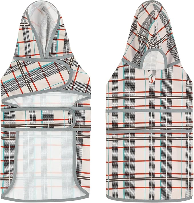 Dog Raincoat for Large Dogs Waterproof Jacket Hooded Rain Coats with Reflective Strips Leash Hole & Poncho Adjustable Fit (Plaid,L)