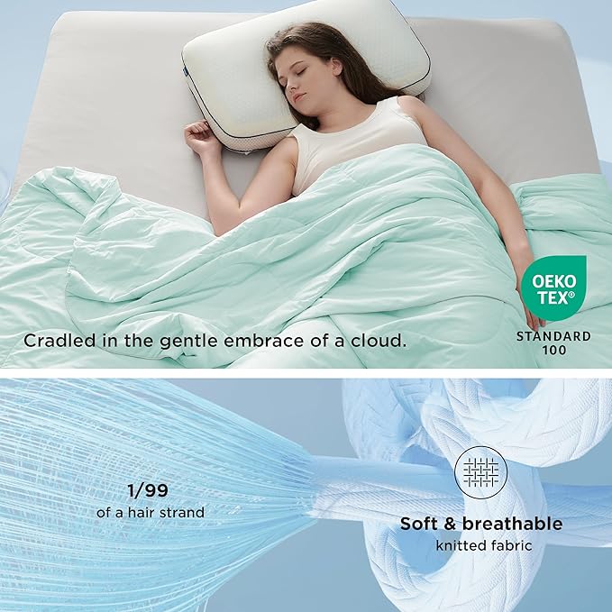 Bedsure Cooling Blankets for Hot Sleepers - Cooling Comforter, Cold Summer Blanket Queen Size for Bed, Ice Breathable and Lightweight Gift for Night Sweats, Green, 90x90 Inches