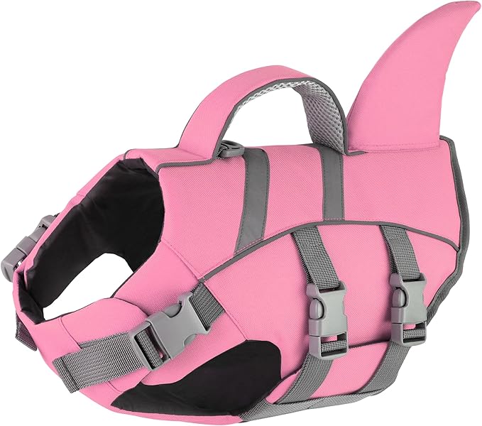 Dogcheer Harness-Style Dog Life Jacket Shark, Reflective American Flag Dog Life Vest for Swimming Boating, High Buoyancy Pet Swim Vest for Small Medium Large Dogs - Light Pink,S