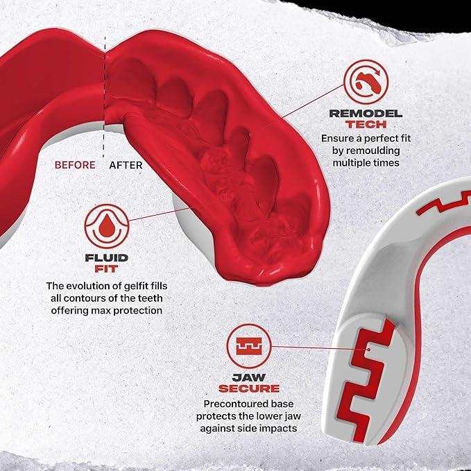 SAFEJAWZ Mouth Guard, Dual Layer Mouthguard for Youth with Case, Easy Fit Remoldable Mouthpiece for Football, Boxing, Lacrosse, MMA, Basketball & All Contact Sports (Kids <11 Years, Canada Flag)