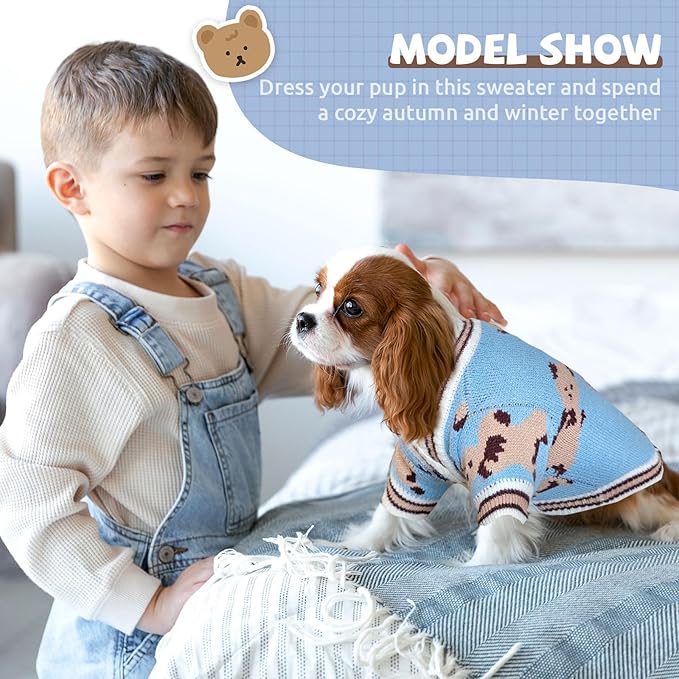 Small Dog Sweaters Cute Bear Knitted Dog Cardigans Clothes for Small Medium Dogs Soft Pet Puppy Cat Knitting Outfits Fall Winter Warm Boy Girl Dogs Knitwear Coat Apparel（Blue,Medium）