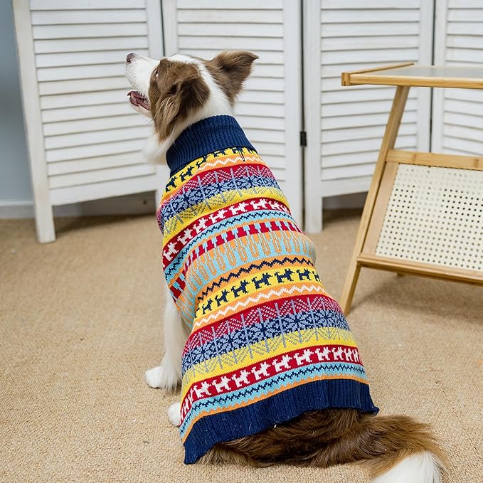 Mihachi Dog Sweater - Winter Coat Apparel Clothes with Colorful Stripes for Cold Weather