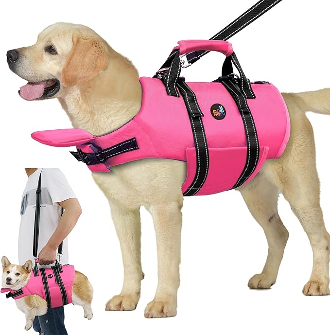 Dogcheer Dog Life Jacket with Zipper and Rescue Handle, Ripstop Puppy Life Vest with Chin Float for Swimming, Adjustable Swim Water Vest for Small Medium and Large Dogs-Pink,S
