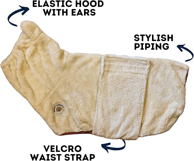 DERPYCHAPPY Premium Dog Towel Robe & Dog Bathrobe for Drying Dogs Made in Korea | Super Absorbent Quick & Adjustable Microfiber Bath Towel for Cats & Puppy Robes After Bath | Soft Warm Coat (Beige,XL)
