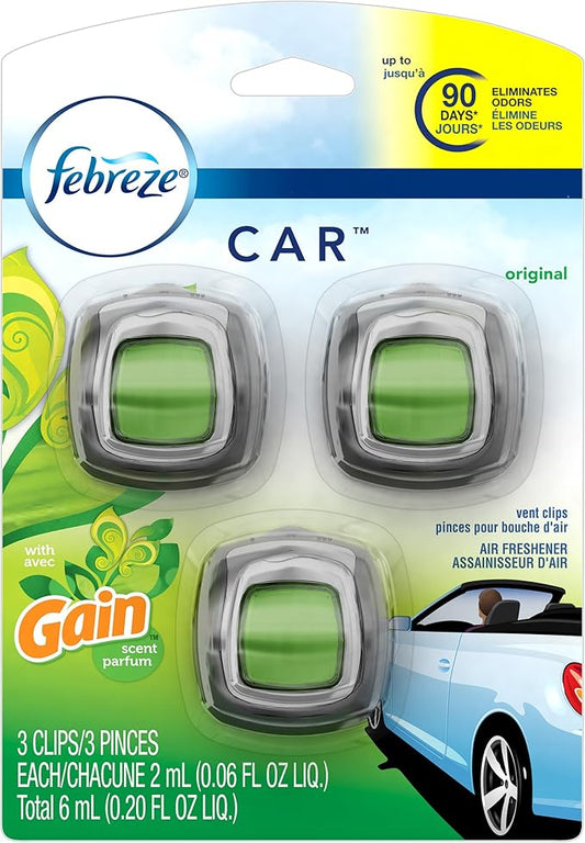 Febreze Car Vent Clip Air Freshener, Gain Original, 0.037 Pound