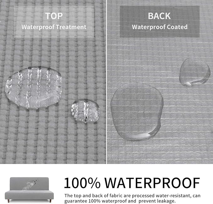 Easy-Going 100% Waterproof Futon Cover, Dual Waterproof Couch Cover for Futon, Stretch Jacquard Sofa Cover, Leakproof Furniture Protector for Kids, Pets, Dog and Cat (Medium, Light Gray)