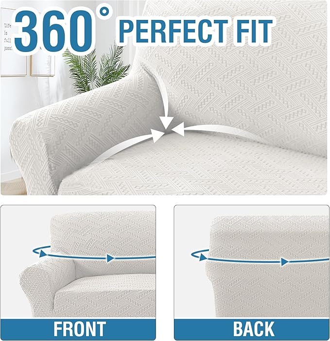 H.VERSAILTEX Jacquard Sofa Slipcovers 1 Piece Stretchy Sofa Covers Anti-Slip Furniture Protector with Elastic Bottom Soft Thickened Dogs Slipcovers Washable Wind Bell Pattern(Sofa, Pale Oak)