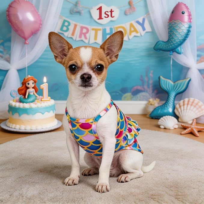 Funny Dog Swimwear Bikini Summer Dog Clothes Beach Swimsuit Puppy Bathing Suit Puppy Vest Cooling Pet Shirt for Small Dogs, Cat Apparel (Mermaid, Large)