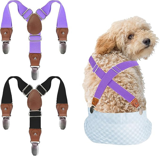 2 Pieces Dog Diaper Suspenders Escape Proof, Adjustable Belly Band for Male Dogs and Diaper Holder for Female Dogs in Heat, Washable & Reusable with 3 Clips(Black&Purple,XS/S)